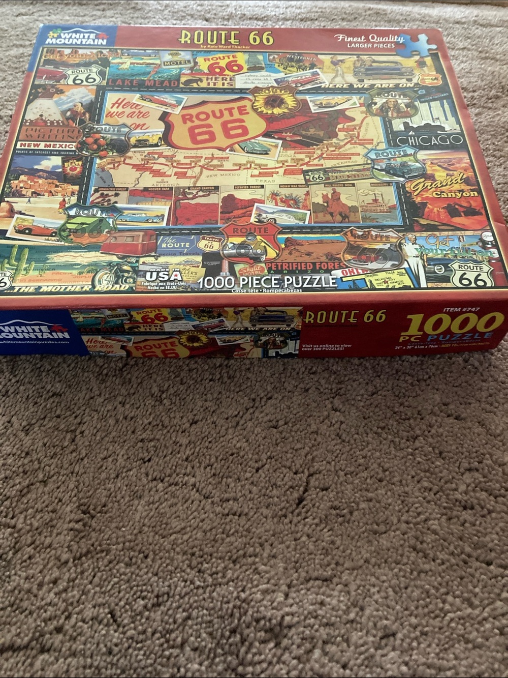White Mountain Route 66 Vintage Roadmap Puzzle - Red, Yellow, Blue 1000 pieces
